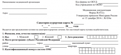 Санаторно курортная карта для санатория